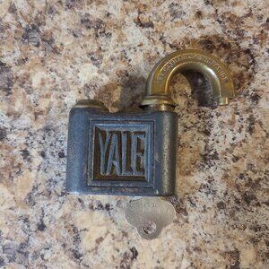 Antique 1920s Brass & Iron YALE Padlock, Working Lock With Key, Yale & Towne MFG